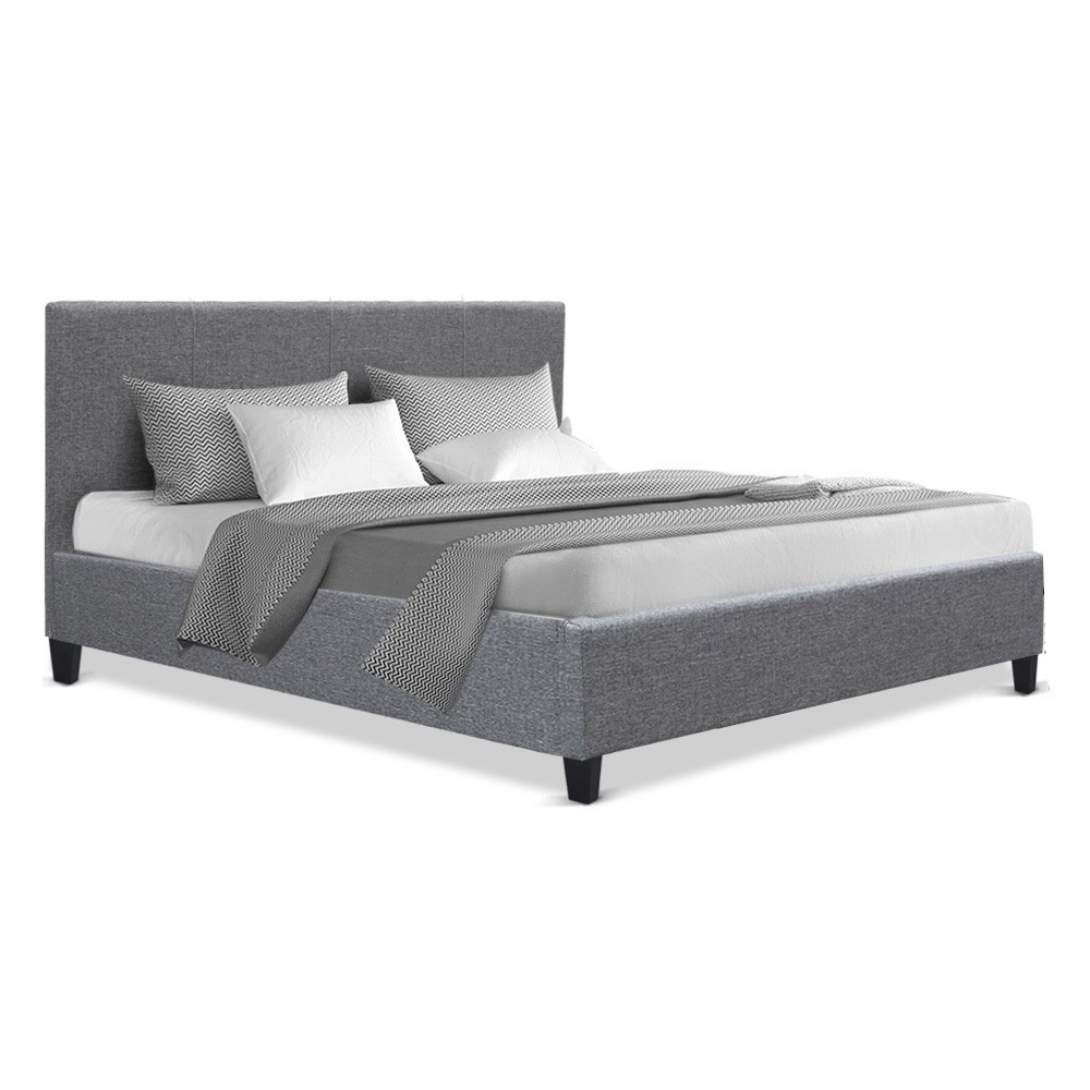 Shop Queen Size FabricHeadboard Bed Frame - Grey Online - Wholesales Direct