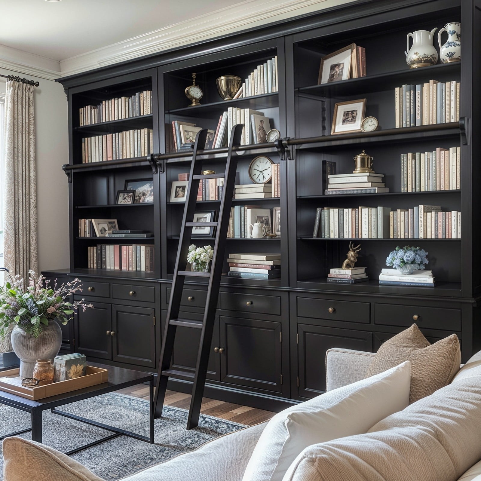 Hackberry Bookcase Shop French Provincial Hamptons Open Library Bookcase with Ladder in ...