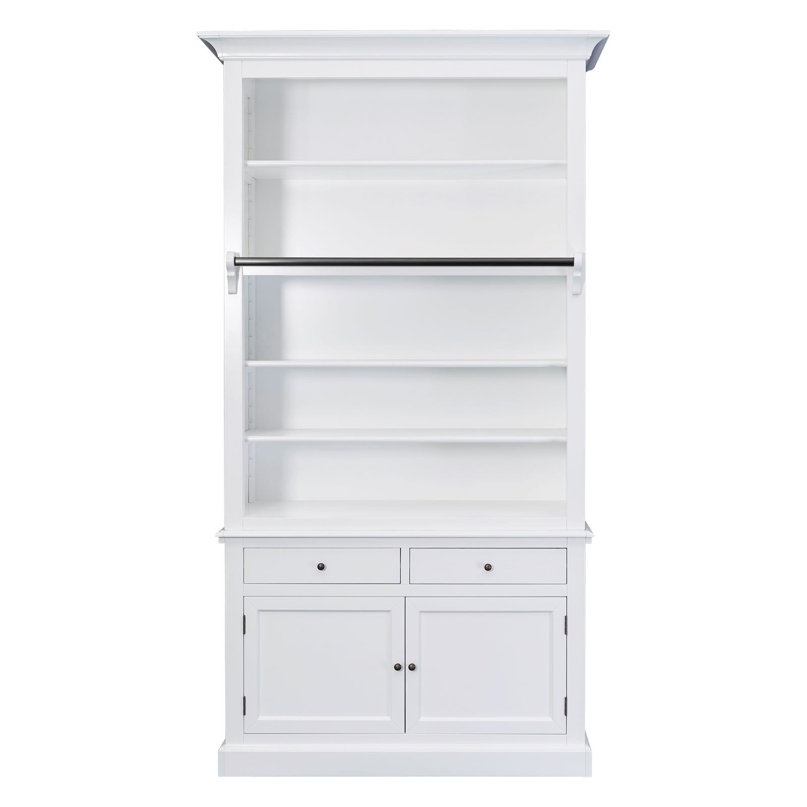 Shop Large Hamptons Bookcase with Ladder 4 Bay White Library Shelf ...