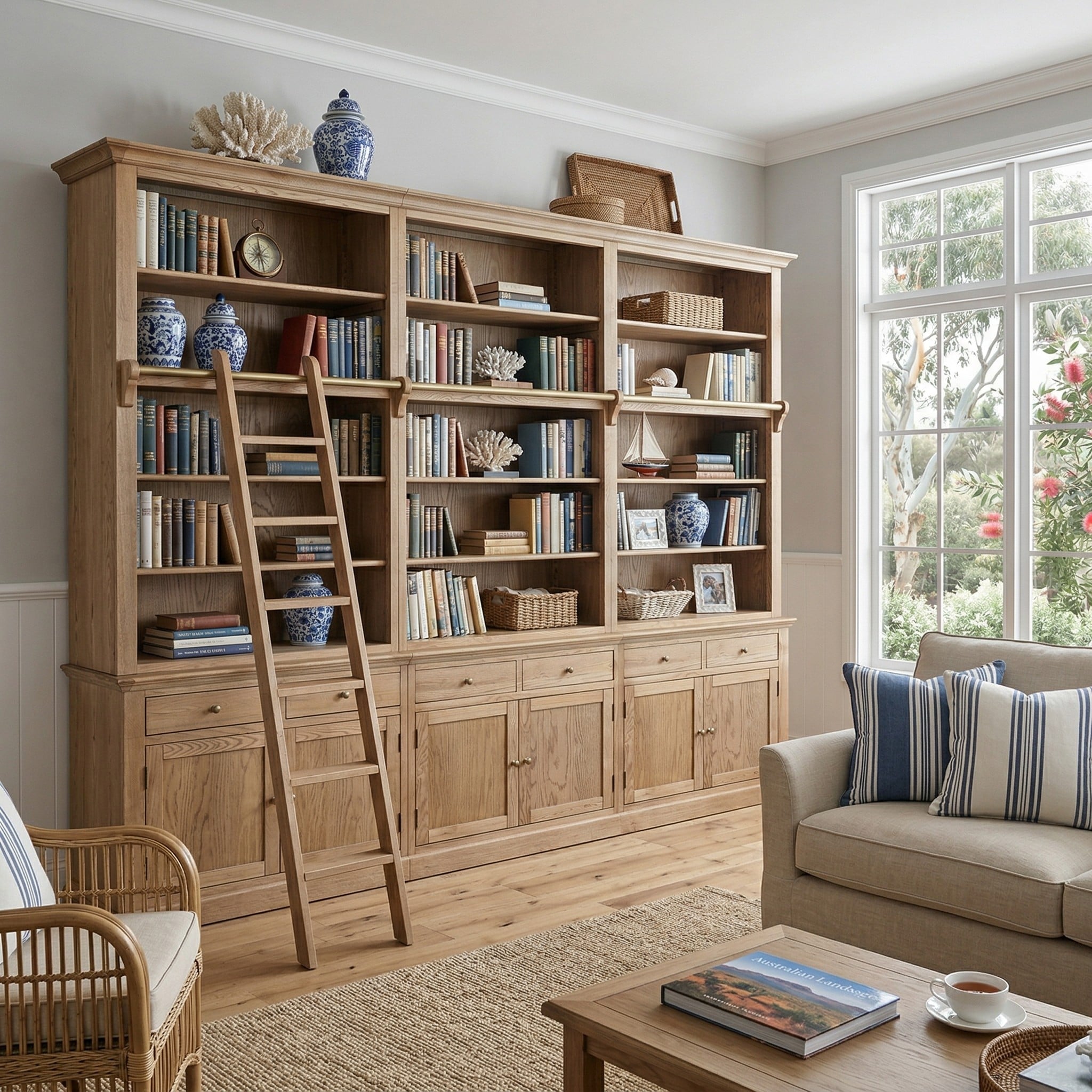 Shop French Provincial Hamptons Open Library Bookcase with Ladder in ...