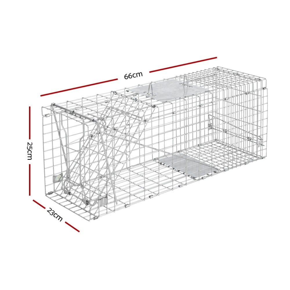 Shop Set of 2 Humane Animal Trap Cage 66 x 23 x 25cm Silver Online