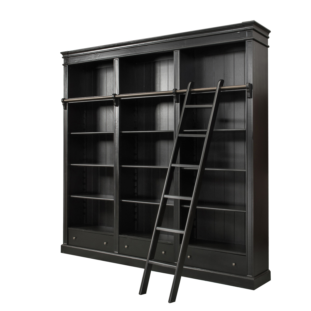 French Provincial Furniture Bookcase Bookshelves With Ladder Black